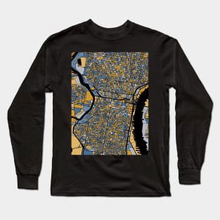 Philadelphia Map Pattern in Blue & Gold Long Sleeve T-Shirt